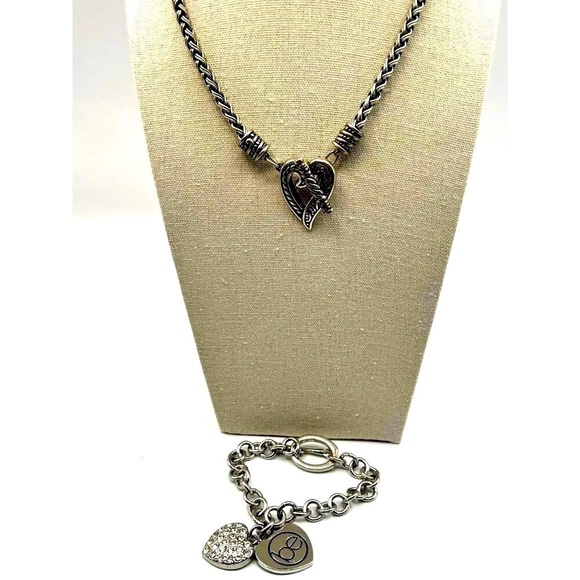 Vintage-Inspired Heart Charm Necklace & Bracelet Set - Picture 2 of 10